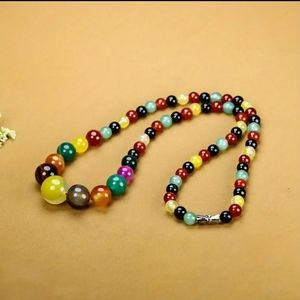 Natural Agate Colorful Round Beaded Necklace.